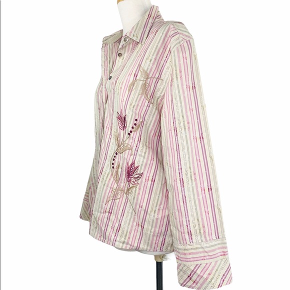 J. Jill Cotton VNTG Button Down Embroidered Shirt - Picture 7 of 9